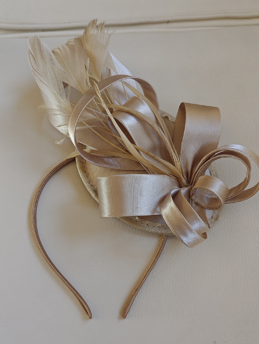 Elegant Champagne Satin Fascinator Headband
